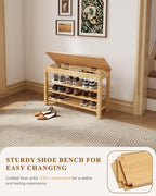 IUNVR Shoe Rack Bench Seat Rubberwood 3-Tier Wooden Storage Bench 550lbs Compact Mid-Century Modern Design for Entryway, Hallway, Closet, Front Door Entrance, Foyer - Image 5