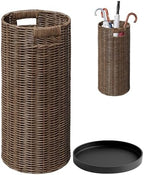 Rattan Umbrella Holder 21"H X 10"D, Handmade Wicker Umbrella Stand Indoor with Dip Tray, Sturdy Umbrella Holders for Entryway, Umbrella Bucket Fits Mudroom,Walking Canes,Home,Office (Brown) by Unknown
