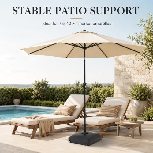 125 Lbs Fillable Mobile Umbrella Base, Heavy Duty Square Stand Built with 4 Rolling Wheels, Stable Outdoor Holder for Patio Deck Lawn and Poolside Market Parasols, Black - Image 3