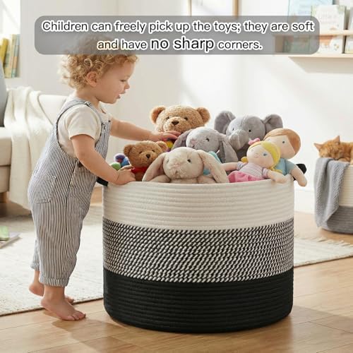 Artfeel 70L Large Cotton Rope Basket, Decorative Woven Blanket Storage for Living Room, Boho Toy Storage & Toy Box for Kids, Versatile Laundry Basket & Nursery Hamper for Blankets(Black) - Image 2