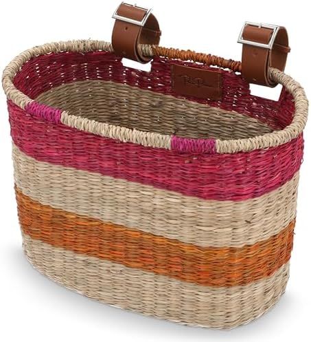 Seagrass Handmade Woven Cruiser Adult Bicycle Basket, Front Bike Basket, Detachable Handlebar Basket, Leather Straps - Image 2