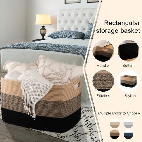 OIAHOMY 118L Extra Large Blanket Basket Cotton Rope Storage Basket Black - Image 4
