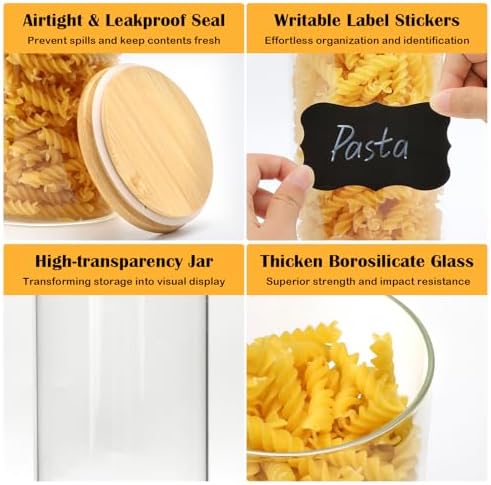 5 Pack Airtight Glass Jars with Bamboo Lids, Glass Food Storage Containers - Image 4