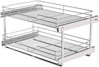 JOWBOOW 2-Tier Pull Out Cabinet Organizer, 26" W x 22" D, Chrome by JOWBOOW