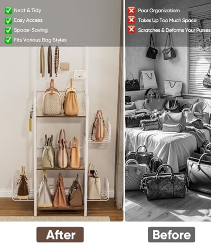3-Tier Tall Purse Organizer Rack Stand, Bag Storage Holder, White - Image 7