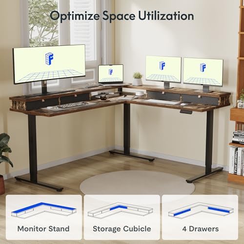 FLEXISPOT Reversible L-Shaped Corner Standing Desk with Monitor Shelf - Image 4