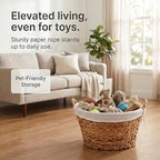 Household Essentials Round Wicker Laundry Basket with Handles, Whimsical Water Hyacinth Basket, Supportive Metal Frame, Removable Polyester Liner, Handwoven, Well-Structured and Versatile, Natural - Image 3