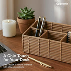 Rattan Desk Organizer – 4-Slot Letter Holder & Mail Organizer Countertop, 12.5"x6"x7.75" Wicker Mail Basket w/Metal Frame for Side Table, Boho Office Decor (White Wash) - Image 3