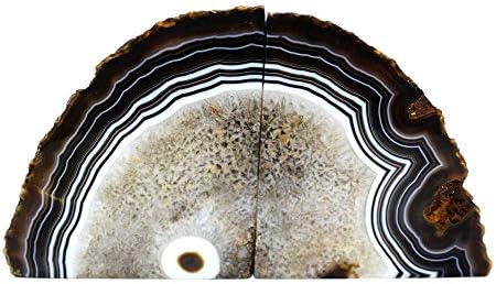 JIC Gem Black Agate Geode Bookends Heavy Duty Book Stoppers Anti-Slip6-8lbs - Image 2