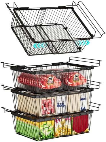 Hanging Freezer Organizer Bins for 5 to 20 Cu.Ft,Leak-Proof Bottom，4Pack by ANJUBAN