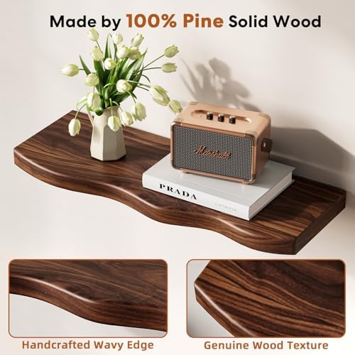 Organic Wavy Edge Floating Shelves,Hidden Brackets,2 Pack 24 in - Image 4
