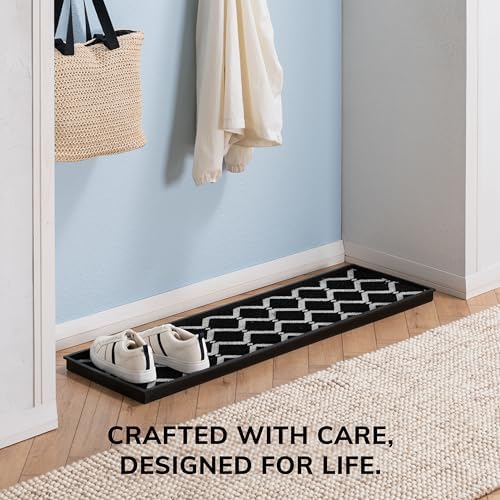 Anji Mountain Heavy Duty Waterproof Rubber Shoe Storage Mat Organizer/Boot Storage Multi Use for Entryway with Coir, Black and Ivory Diamond Insert, Fits 4 Pair (46.5" Wide) - Image 5