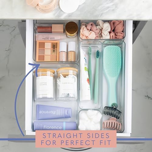 primebox Plastic Clear Drawer Organizers. Bathroom, Kitchen, Bedroom, Gadgets, Office Organizer Bins, Storage Trays. Heavy Duty, Stackable. 12" x 3" x 2" Set of 6 - Image 2
