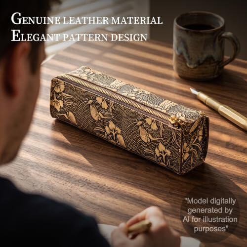 Gexmil Genuine Leather Pen Case, Hand-made Stationery Bag for Work Office - Image 2