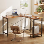 DUMOS 50-Inch Reversible L Shaped Desk with CPU Shelf, Brown - Image 5