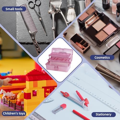 3-Tier Stackable Storage Organizer Box, Art & Craft Storage Container, Carry Tackle Organizer, Medicine Cosmetic for Art Supply Makeup Hair Accessories Painting Tools (Pink) - Image 4