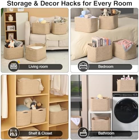ICERZCZ Rope Storage Baskets for Organizing, 15x11x9 Mixed Brown 4 Packs - Image 4
