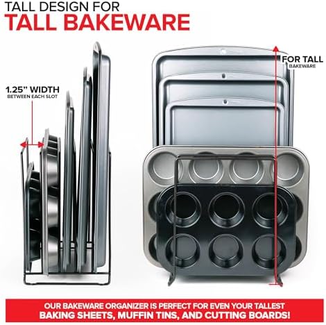 Stock Your Home Black (2 Pack) Extra Tall Steel Baking Pan Organizer Rack for Cabinet Storage or Kitchen Counter, Cookie Baking Sheet Organizer with Dividers, Muffin Tin and Cutting Board Holder - Image 5