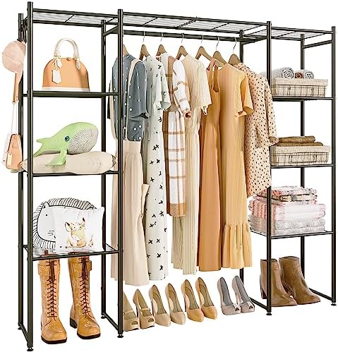 Neprock Portable Closet Wardrobe, Metal Clothing Rack with 8 Shelves & 1 Hang Rod, Free Standing Closet Rack for Hanging Clothes Closet Organizers and Storage, 63"*63"*12", Black by Neprock
