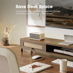 Fenge Dual Monitor Stand, Wooden Riser with Rattan Woven Flip Drawers - Image 5