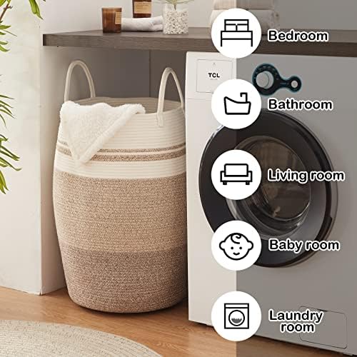 OIAHOMY 105L Laundry Hamper Woven Cotton Rope Large Clothes Hamper Yellow - Image 6