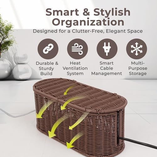Cable Management Box, Handmade Rattan Cord Organizer for Power Strip - Image 4