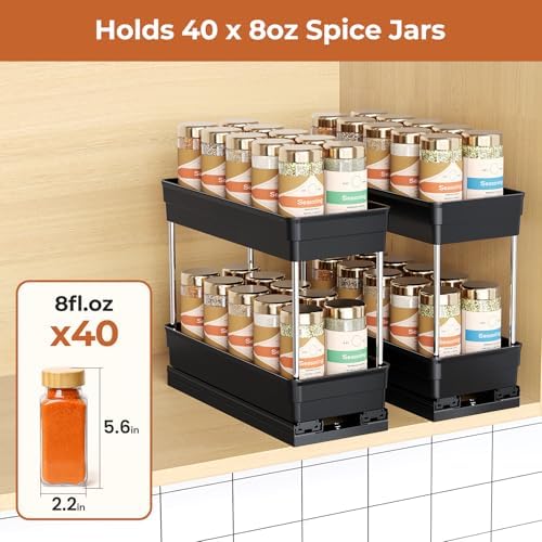 Pull Out Spice Rack Organizer for Cabinet, 2 Pack 2 Tier Sliding Spice Rack - Image 3