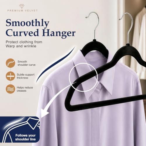 HOUSE DAY Black Velvet Hangers 60 Pack, Sturdy Non Slip Hanger Wrinkle-Free - Image 5