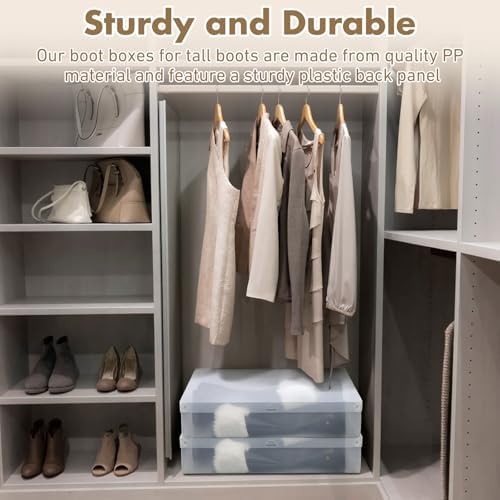 Sintuff 8 Pack Large Boot Storage Boxes with Lids for Tall Boots 20.5" x 11.8" x 4.5" Stackable Clear Plastic Shoe Organizer Container Space-saving Shoe Storage Box for Sneakers and High Heels - Image 5