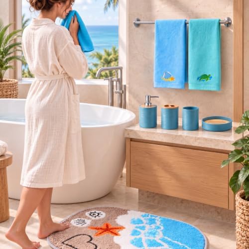 Remagr 8 Pcs Beach Bathroom Decor Set Coastal Ocean Shower Accessories - Image 3