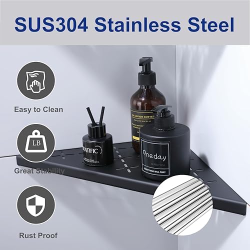 12" Corner Shower Shelf, 2-Pack Shower Shelves SUS304 Stainless Steel Bathroom Shelves for Tile Walls, Recessed Corner Shelf Organizer Rack, Large Size (Matte Black) - Image 4