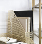 BLU MONACO | Gold Metal Magazine File Holder | Decorative Vertical File Organizer & Book Holder for Desk, Shelves & Office | Stylish Paper Organizer & Workspace Storage - Image 5
