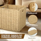4Pcs Cube Storage Bin,Collapsible Storage Basket, Shelf Organizer with Insert Handle, 12 * 12 * 12 Inch Hand Woven Seagrass Basket, Suitable for Bedroom Storage and Other Scenarios - Image 3