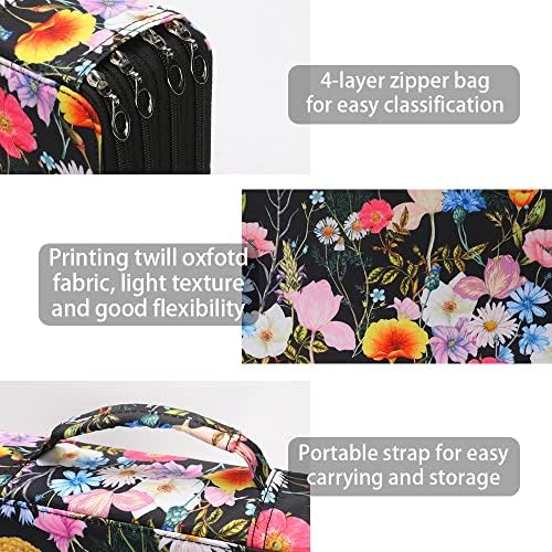 Vomgomfom 300 Slots Marker Case 4-Layer PU Leather, Handle, Black Flower - Image 3
