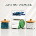 Trash Bag Holder & Dishwasher Pod Dispenser with 2 Bamboo Lid Storage Containers, Clear Acrylic Under Sink Organizer for Garbage Bags, Laundry Detergent Pods & Tabs, Kitchen Pantry Laundry Room - Image 2