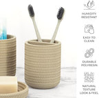 ZCCZ Beige Bathroom Accessories Set 4 Pcs - Toothbrush Holder, Soap Dispenser, Vanity Tray, Tumbler - Countertop Organizer for Bathroom Decor - Stylish and Functional Accessory Set for Home - Image 4