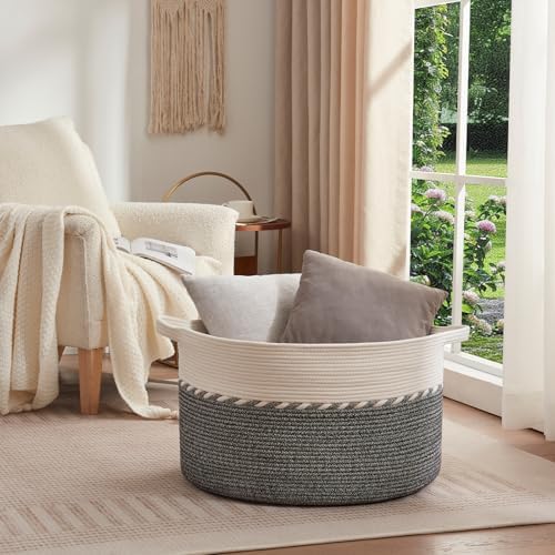 OIAHOMY 125L Extra Large Blanket Basket, Jumbo Cotton Laundry Basket Black - Image 2