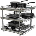 Household Essentials Glidez Multipurpose Chrome-Plated Steel Pull-Out/Slide-Out Triple-Sliding Storage Organizer for Cookware and Bakeware - 3-Tier Design - Fits Standard Size Cabinet or Shelf, Chrome by HouseholdEssentials