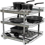 Household Essentials Glidez Multipurpose Chrome-Plated Steel Pull-Out/Slide-Out Triple-Sliding Storage Organizer for Cookware and Bakeware - 3-Tier Design - Fits Standard Size Cabinet or Shelf, Chrome by HouseholdEssentials