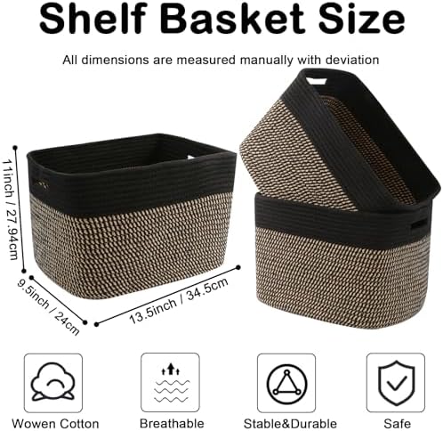 3 Pack Woven Baskets,Storage Baskets for Shelves with Handles - Image 2