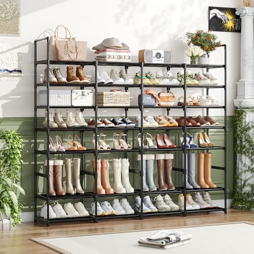Simple Trending 8-Tier Shoe Rack Large Capacity 64 Pairs Tall Shoe Shelf, Sturdy Metal Shoe Organizer for Entryway, Closet, Bedroom, Black - Image 2