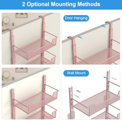VyGrow 12.3" W Narrow Over the Door Pantry Organizer, 8-Tier Over the Door Organizer with Adjustable Basket, Pantry Door Organization for Pantry Kitchen Storage Room Spice Rack, Pink - Image 4