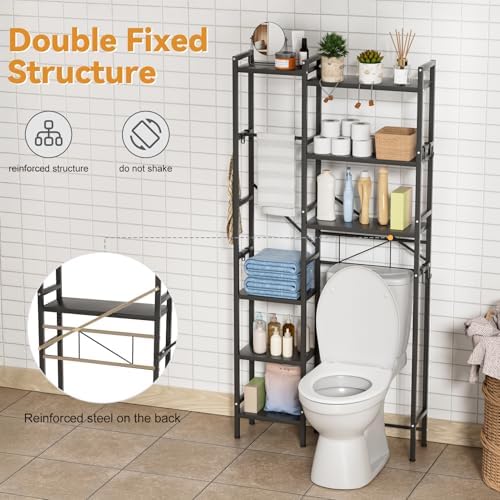 1 Set Over The Toilet Storage, 3-Tier Bathroom Laundry Storage Rack Space-Saving Organizer Household Supplies (Black-M) - Image 5