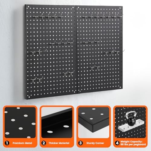ENJOYWOOD Pegboard, 2 PCS 24"×16" Metal Peg Board Panels Black Modular Wall Organizer Kit with 30 Hooks, Dual-Size Hole Design for Home Tool Storage, Garage Organization, Kitchen, Office, Craft Room - Image 3