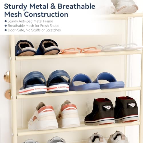 Whitmor 36 Pair Over The Door Shoe Organizer, 12 Tier Hanging Shoe Organizer, Heavy Duty Metal & Mesh Shoe Holder, Hanging Shoe Rack for Closet Organizer & Storage, 74"H x 21.7"W x 7.5"D, Beige - Image 5