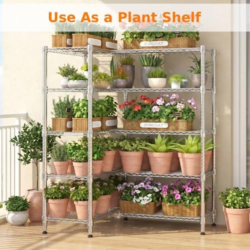 Homdox 5-Tier Adjustable Metal Storage Shelves, Space-Saving Corner Rack for Kitchen, Pantry, Office, Garage, Books & Plants, 18"x60"x72", Silver Gray - Image 6