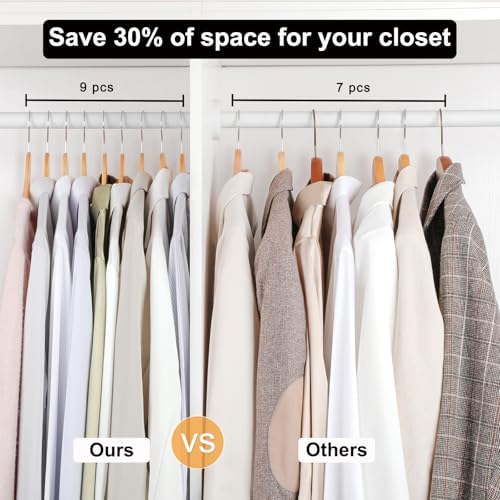 TOPIA HANGER Wooden Hangers 48 Pack, 0.28-inch Slim & Durable Clothes Hangers Space Saving, Natural Wood Hanger with 360°Swivel Hook and Non-Slip Shoulder Notches for Coat,Shirt,Camisole,DressCT51N48 - Image 6