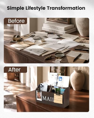 DLQuarts Solid Wood Mail Organizer Countertop or Wall Mounted, Dark Walnut - Image 7