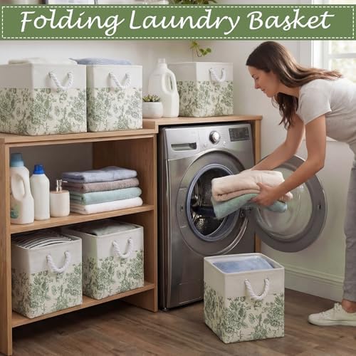 Sage Green Floral Cube Storage Bin Set of 6 Cube Storage Basket, 11.22 Inch - Image 3