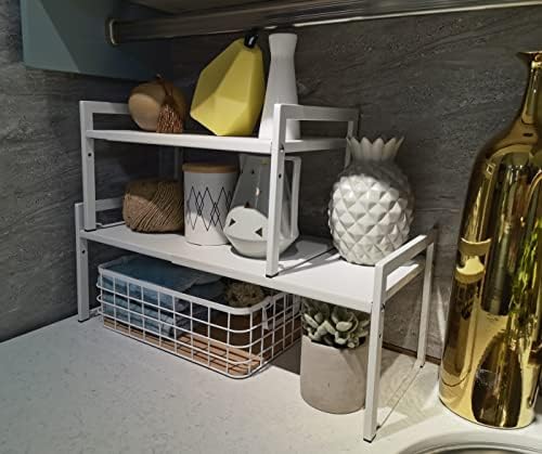Expandable Cabinet Shelf 10.6"D Adjustable Countertop Riser Rack White - Image 6